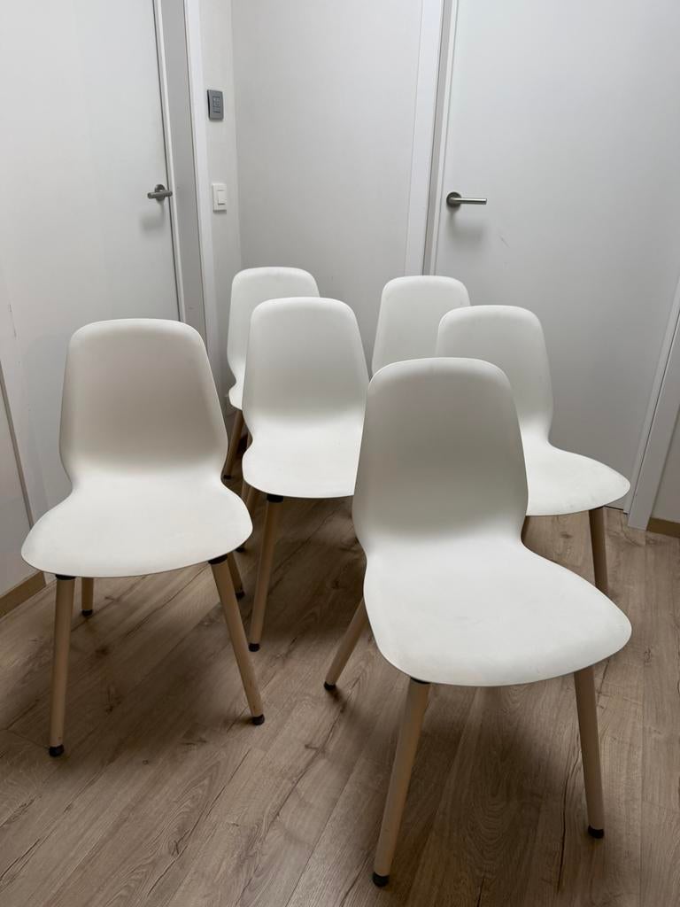 6 chaises de cuisine blanches IKEA Leifarne, Bois, Scandinavisch, Enlèvement, Blanc