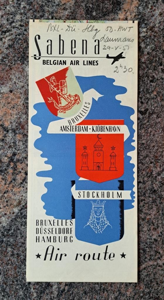 Luchtroute Sabena, Brussel, Düsseldorf, Hamburg, jaren 40, b, Ophalen of Verzenden