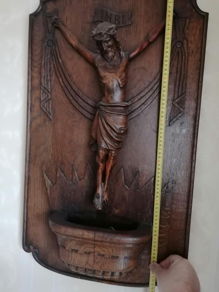 Statue du Christ antique sur plaque de chêne, Antiquités & Art, Enlèvement
