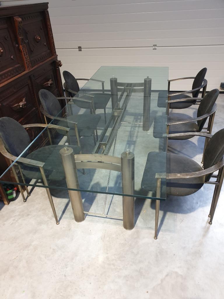 Belgo chrom tafel en stoelen, Ophalen, Glas