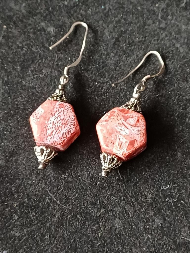 Mooie zilveren oorbellen met bloedkoraal, Handtassen en Accessoires, Oorbellen, Ophalen