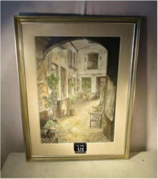 Mooi Oud Aquarel 'Gezellige Binnenkoer' - Suykerbuyk, Antiek en Kunst, Ophalen of Verzenden