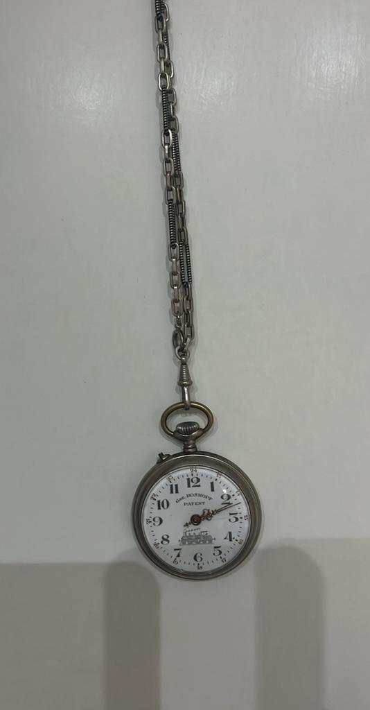 Vintage Pocket Watch with Chain – Classic Railway Style, Handtassen en Accessoires, Horloges | Antiek, Ophalen of Verzenden, Goud