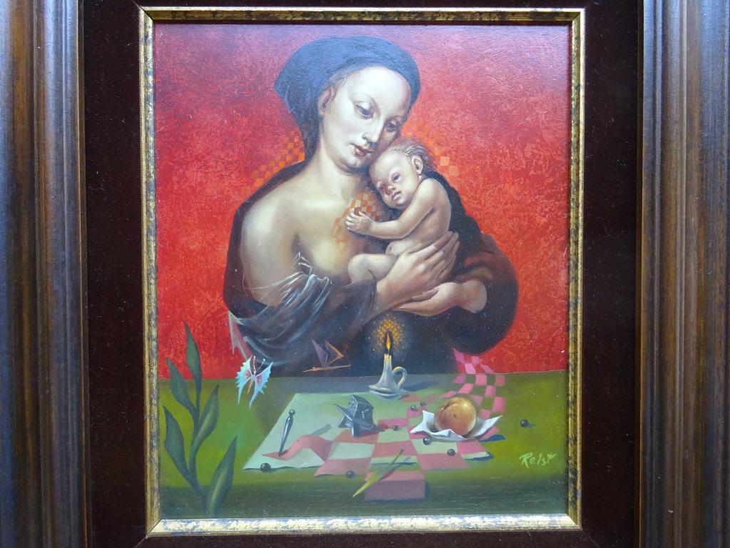 Jean Relst, 30 x 25 cm, Moeder en kind '84, paneel, Ophalen of Verzenden