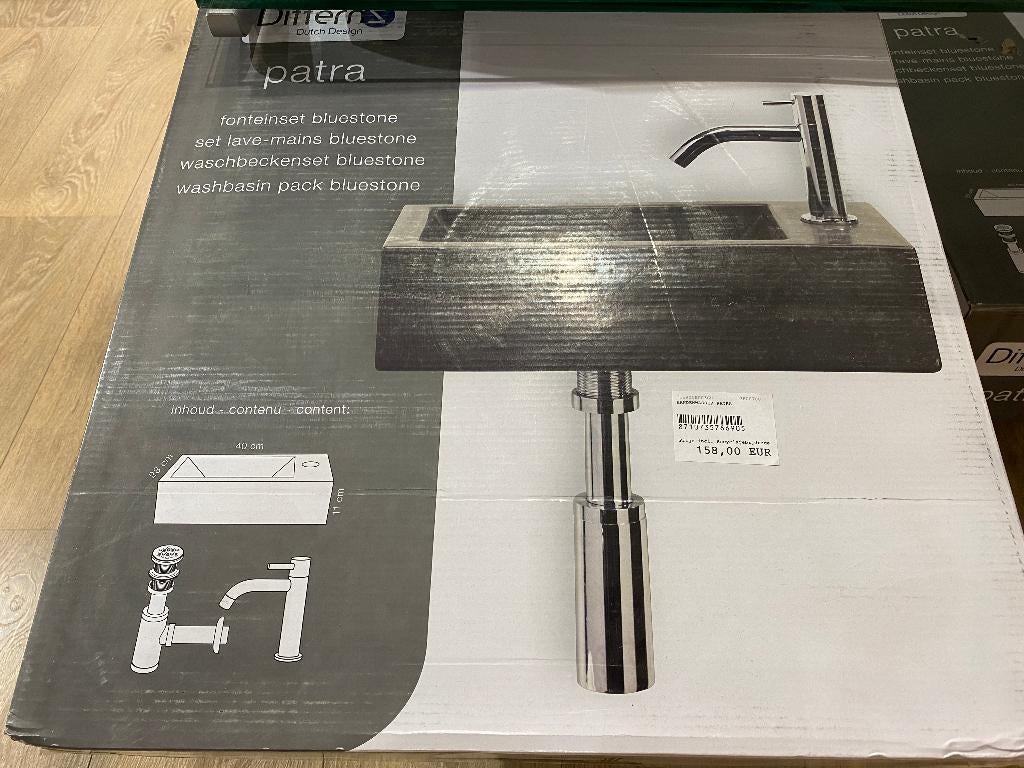 Differnz Patra handenwasser 40x23 cm met kraan blauwsteen, Ophalen, Nieuw, Inox, Wastafel
