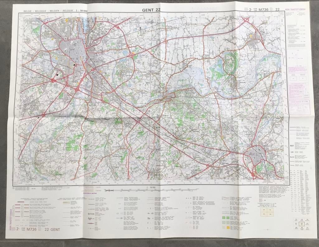 Landkaart Gent 1989 uitgave 2., Boeken, Atlassen en Landkaarten, Ophalen of Verzenden, Zo goed als nieuw, Landkaart