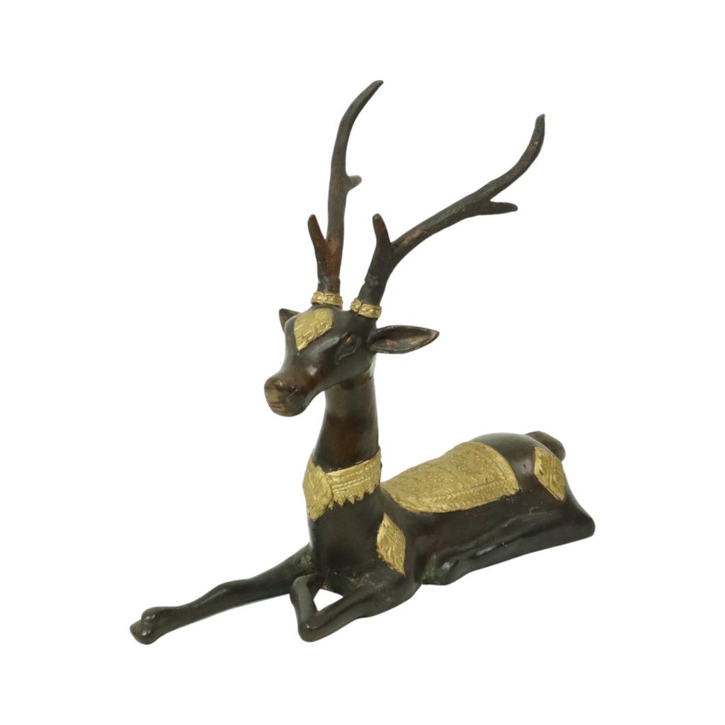 Vintage Bronzen Beeld Liggend Hert Sarreid Ltd 32cm, Antiek en Kunst, Ophalen of Verzenden, Brons