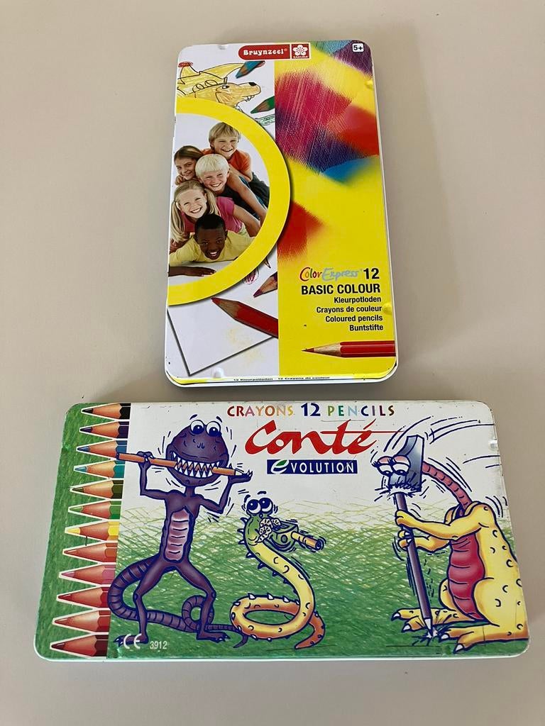 2 Blikken dozen voor kleurpotloden., Verzamelen, Ophalen of Verzenden
