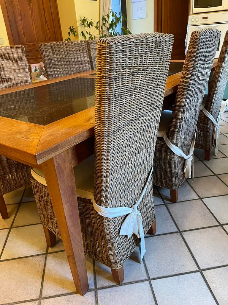 Table bois/marbre + 6 chaises, Maison & Meubles, Tables | Tables à manger, Enlèvement, Comme neuf