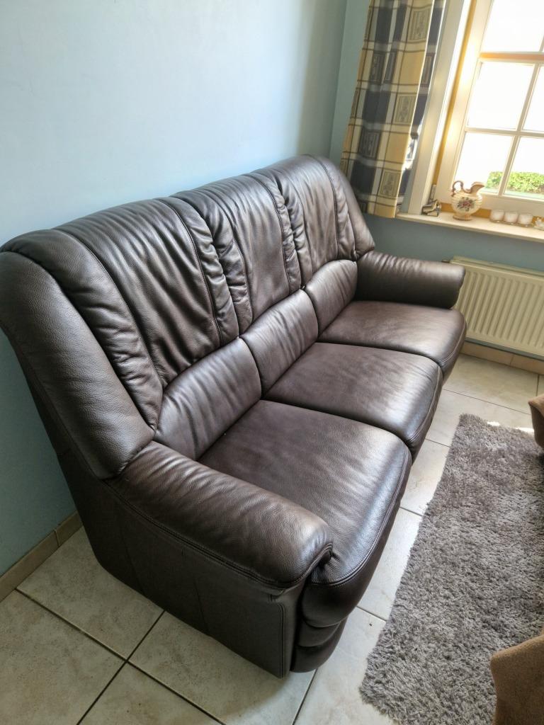 Lederen Sofa, Ophalen, 150 tot 200 cm, Zo goed als nieuw, Rechte bank