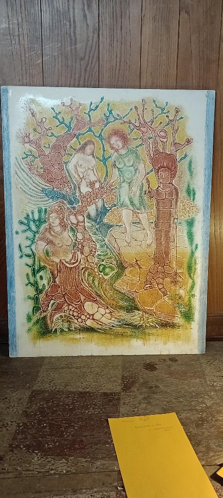 Peinture mixte, sirènes nues, Serge Montegnies,n600, Enlèvement