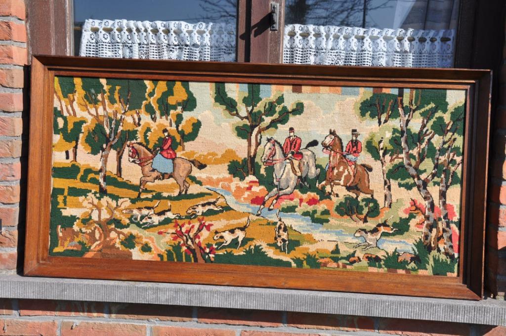 cadre avec tapisserie coton chasse a courre, Enlèvement ou Envoi