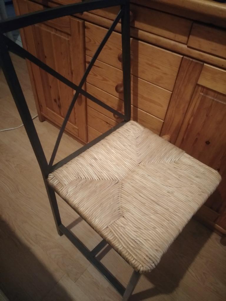 5 chaises en acier avec sièges en osier., Autres couleurs, Comme neuf, Enlèvement, Osier ou Rotin