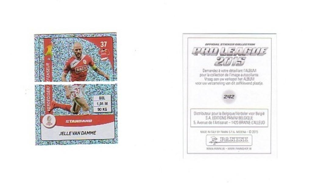 Panini Pro League 2015/Jelle Van Damme, Collections, Envoi, Neuf, Affiche, Image ou Autocollant