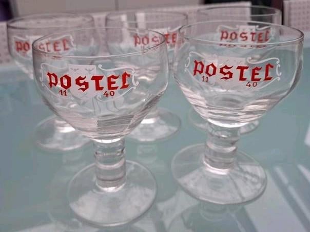 Set van 5 Postel glazen, Verzamelen, Biermerken, Ophalen, Zo goed als nieuw, Glas of Glazen, Overige merken