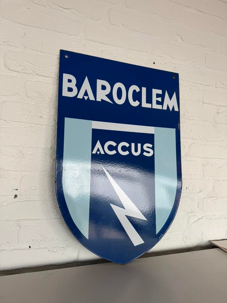 Panneau d'affichage en émail BAROCLEM Accus, Enlèvement ou Envoi, Utilisé, Panneau publicitaire
