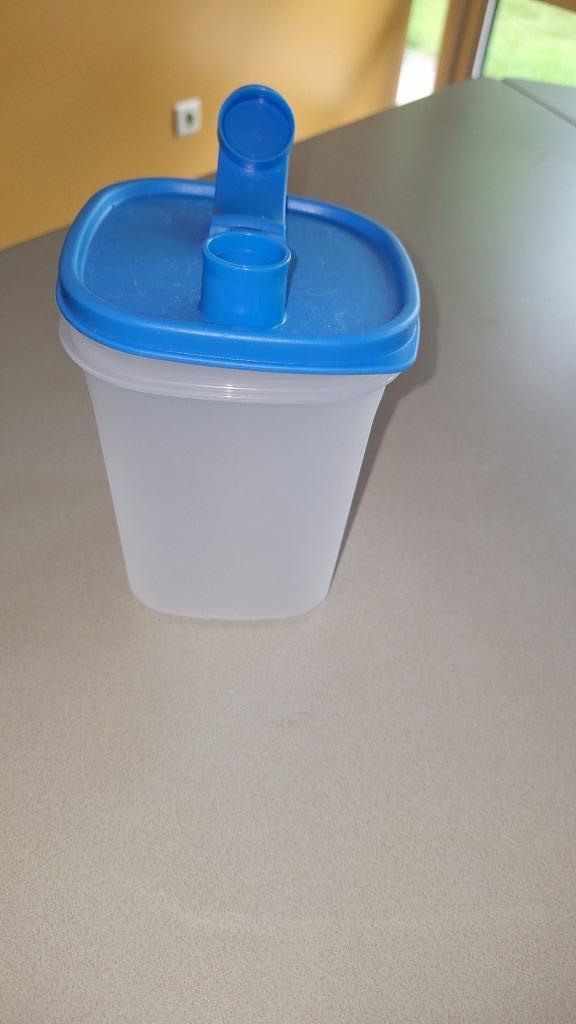 Tupperware vierkante maatkan 1 liter, Huis en Inrichting, Ophalen of Verzenden, Gebruikt, Blauw
