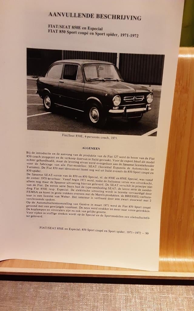 Fiat seat 850 technische fiche, Ophalen of Verzenden, Zo goed als nieuw