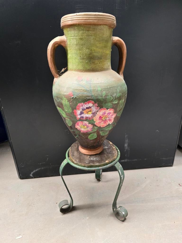 Pot de fleurs peint à la main, vase, cruche sur support, jar, Enlèvement ou Envoi