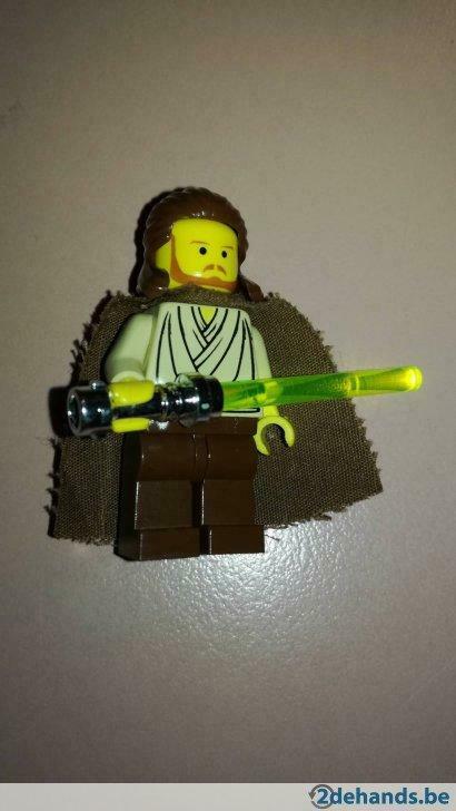 Lego Star Wars minifig Qui-Gon Jinn - sw027 met cape, Ophalen of Verzenden, Gebruikt