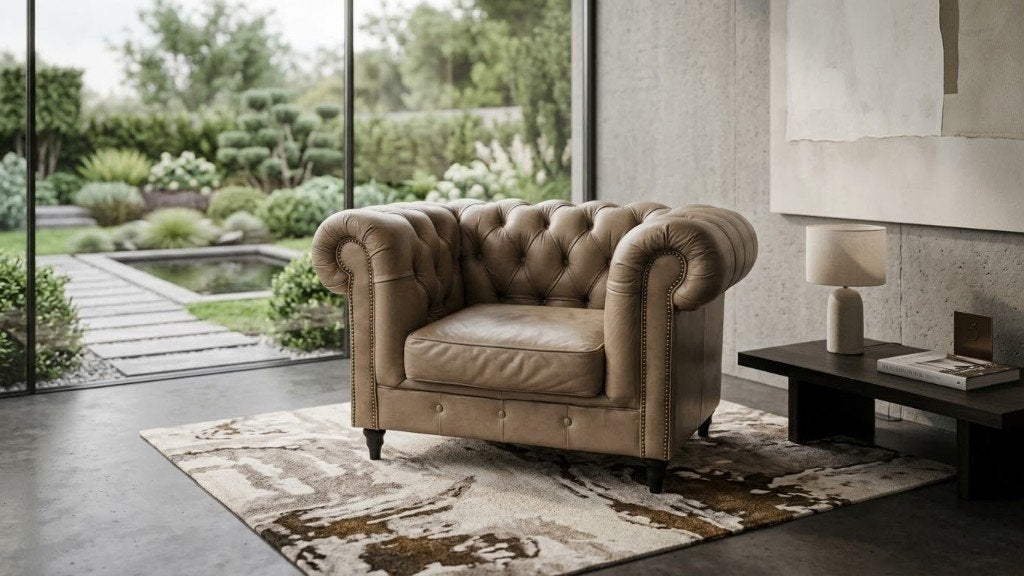 Magnifique Fauteuil Chesterfield XL cuir véritable – 125 cm, Enlèvement, Comme neuf, Cuir