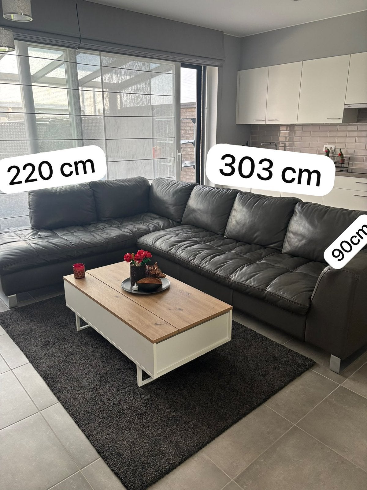 Ruime lederen hoekzetel, Huis en Inrichting, Ophalen, Gebruikt, Leer
