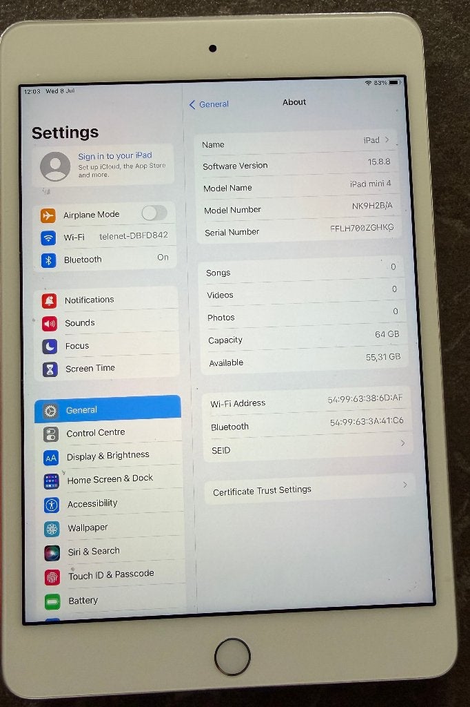 iPad mini 4 64GB +cable+chargeur apple +housse apple rouge, Informatique & Logiciels, Gris, 8 pouces, Enlèvement, Utilisé