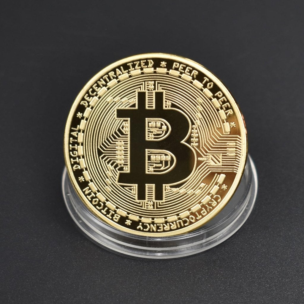 Pièce Bitcoin décorative dorée avec boîtier de protection, Enlèvement ou Envoi, Monnaie