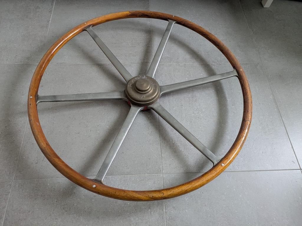 Groot vintage authentiek scheepsstuurwiel - 1m diameter, Antiek en Kunst, Ophalen