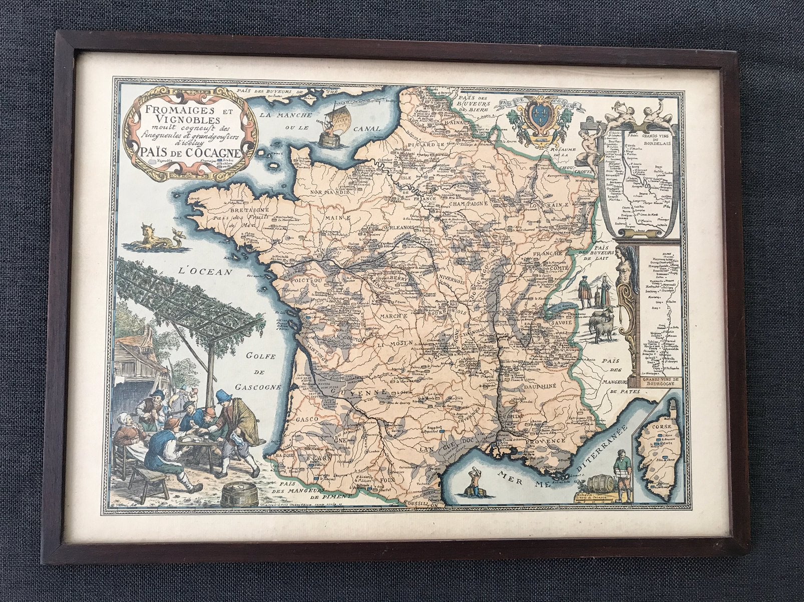 Kaart Frankrijk, Derveaux, 1963, wijn en kaas regio’s, Livres, Atlas & Cartes géographiques, Enlèvement, Comme neuf, France