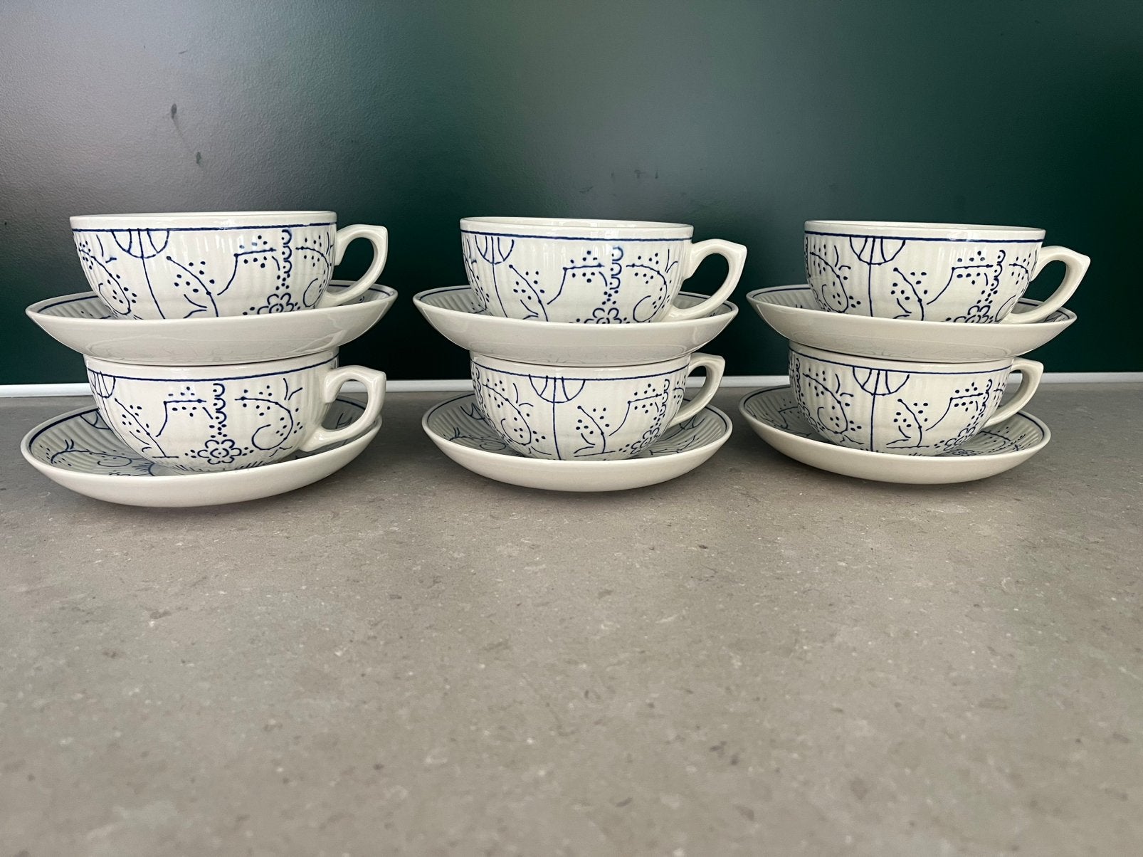6 grote vintage kopjes en schoteltjes Boch Copenhague, Ophalen of Verzenden