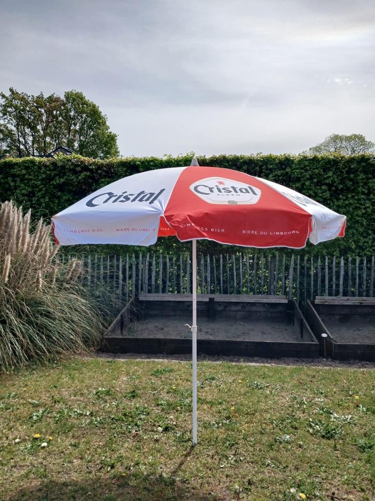 Parasol van Cristal rood/wit, Tuin en Terras, Ophalen