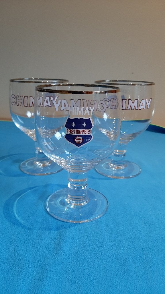 Lot de 3 verres à bière Chimay Vintage -  Modèle AD3, Enlèvement, Comme neuf, Verre ou Verres