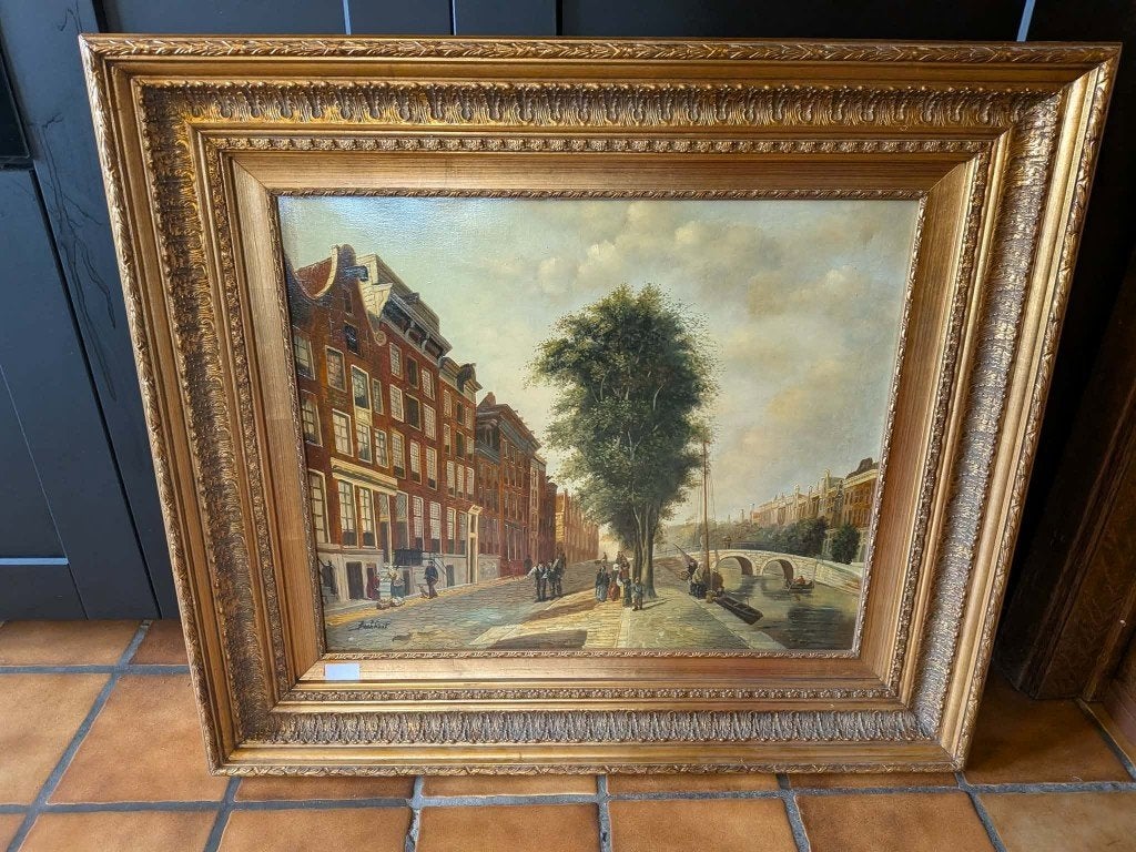 Olieverfschilderij/Jan Beekhout/Gezicht op Amsterdam,, Antiek en Kunst, Ophalen, Olieverf
