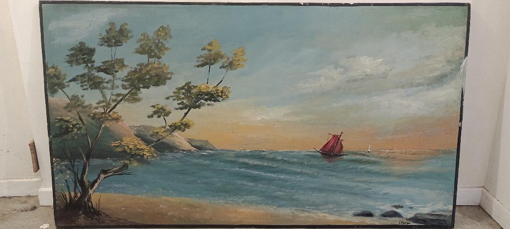 Grand tableau Marine - Huile sur panneau - E. HOUZÉ, n659, Enlèvement