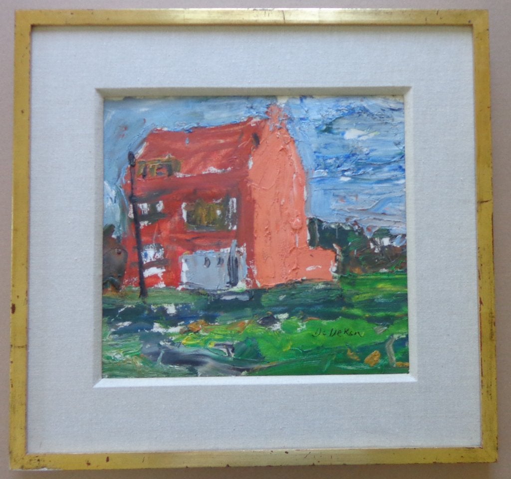 ALBERT DE DEKEN / RODE HUIS SCHOTEN OLIEVERF PAPIER 51x54cm, Antiek en Kunst, Kunst | Schilderijen | Modern, Ophalen of Verzenden