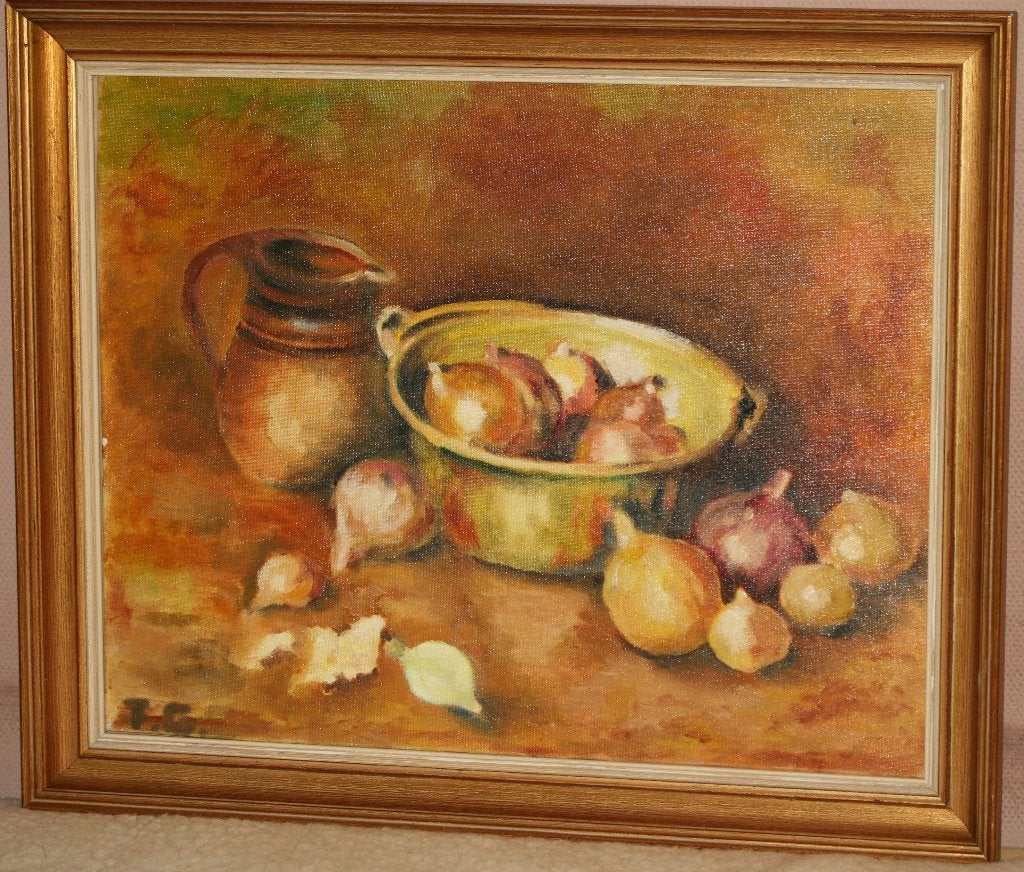 Schilderij stilleven - Olie op paneel - gesigneerd, Antiek en Kunst, Kunst | Schilderijen | Klassiek, Paneel, Stilleven, Ophalen of Verzenden
