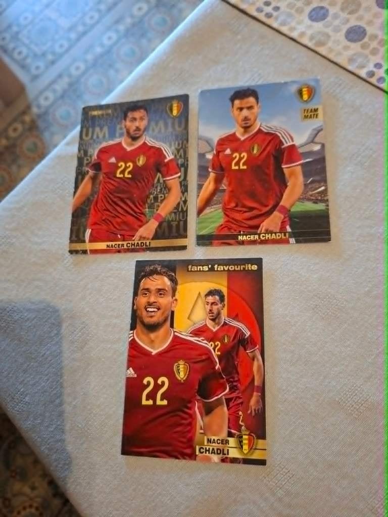 Panini / 3 Voetbalkaarten / Nacer Chadli / Rode Duivels, Ophalen of Verzenden, Zo goed als nieuw, Spelerskaart
