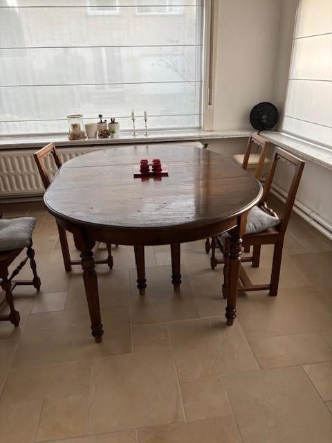 ronde en verlengbare tafel, met 6 stoelen, 150 à 200 cm, Cinq personnes ou plus, Rustiek, Rond