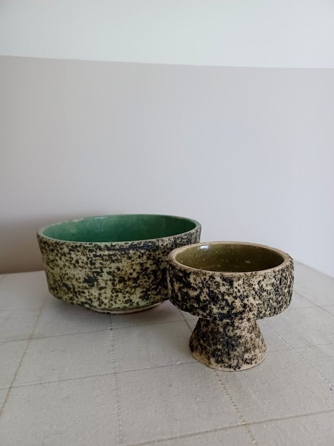 Duo handgemaakte berkenbast‑keramiek – studio pottery., Ophalen of Verzenden