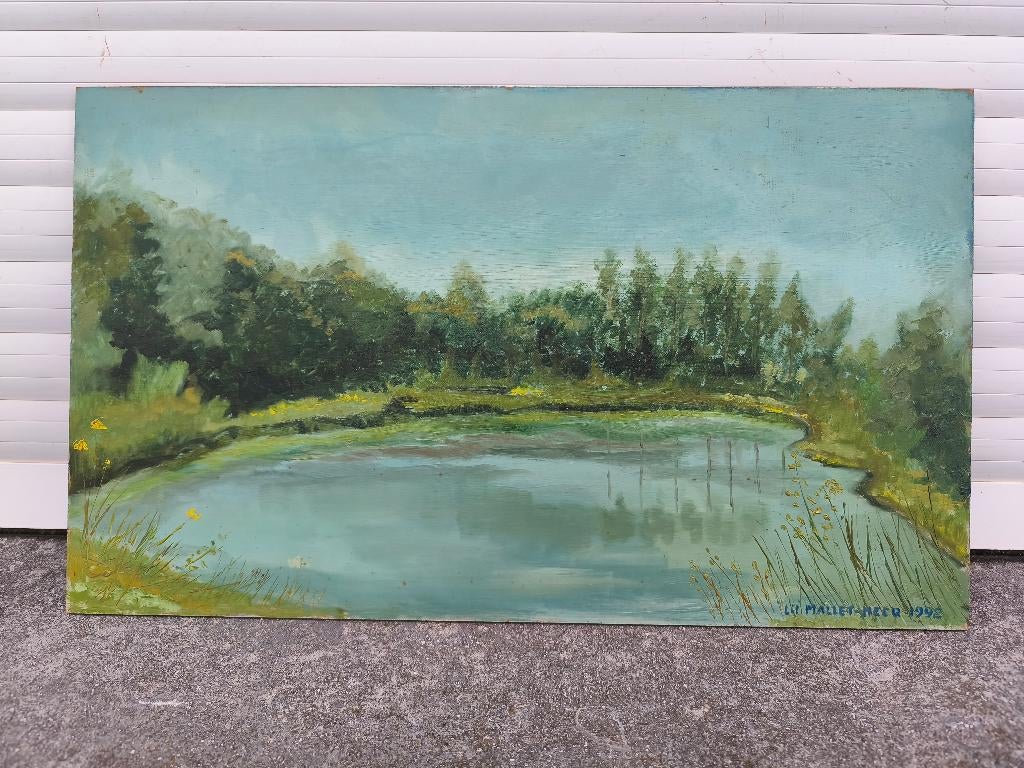 Huile sur panneau lac signe lil mallet hecq, Antiek en Kunst, Kunst | Schilderijen | Klassiek, Ophalen of Verzenden