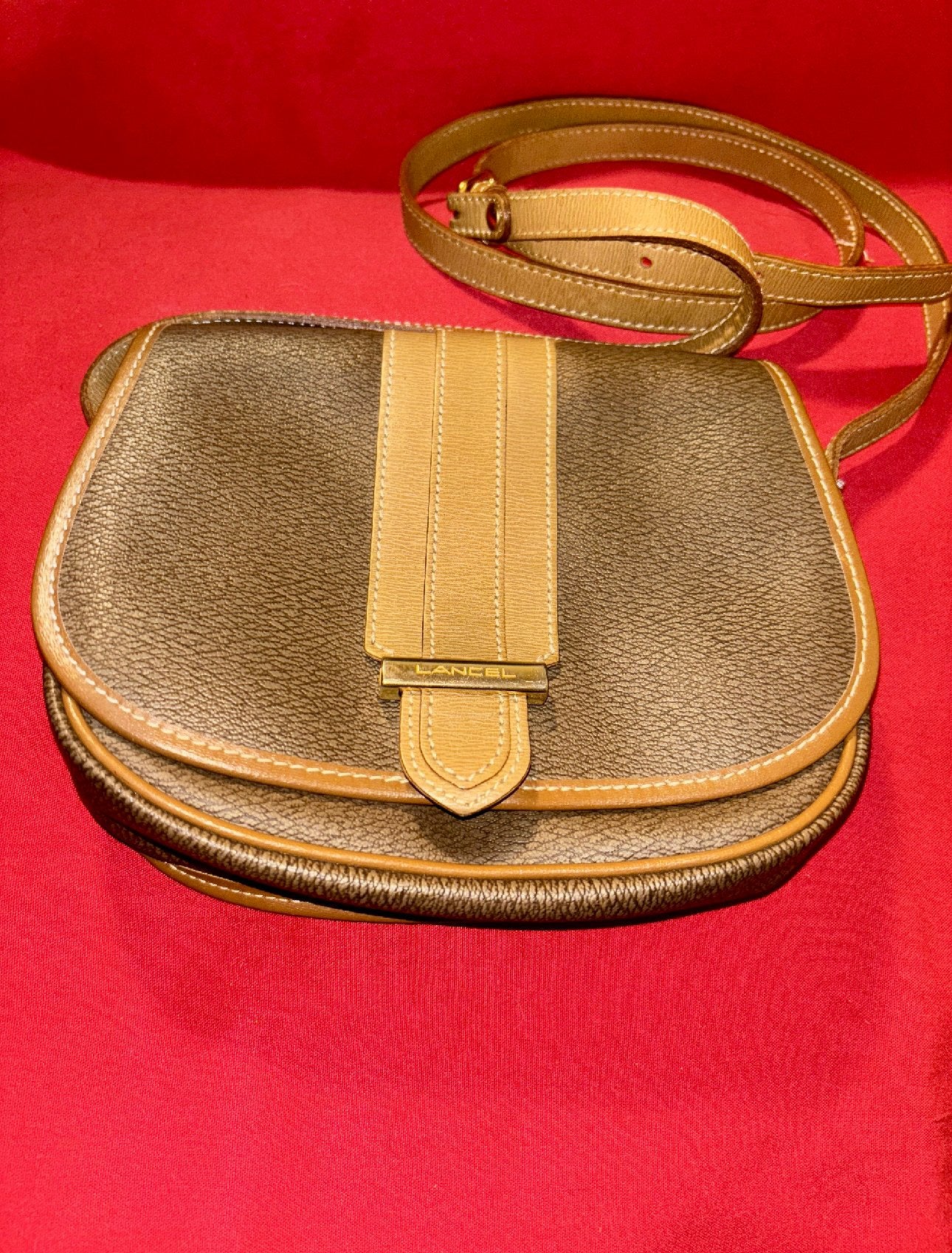 LANCEL Paris Élégant Sac à Bandoulière Vintage, Enlèvement ou Envoi, Utilisé, Beige, Sac à bandoulière