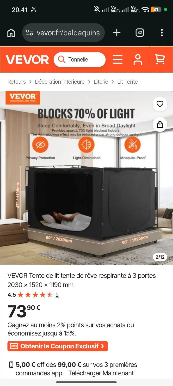 tente intérieur, Enlèvement