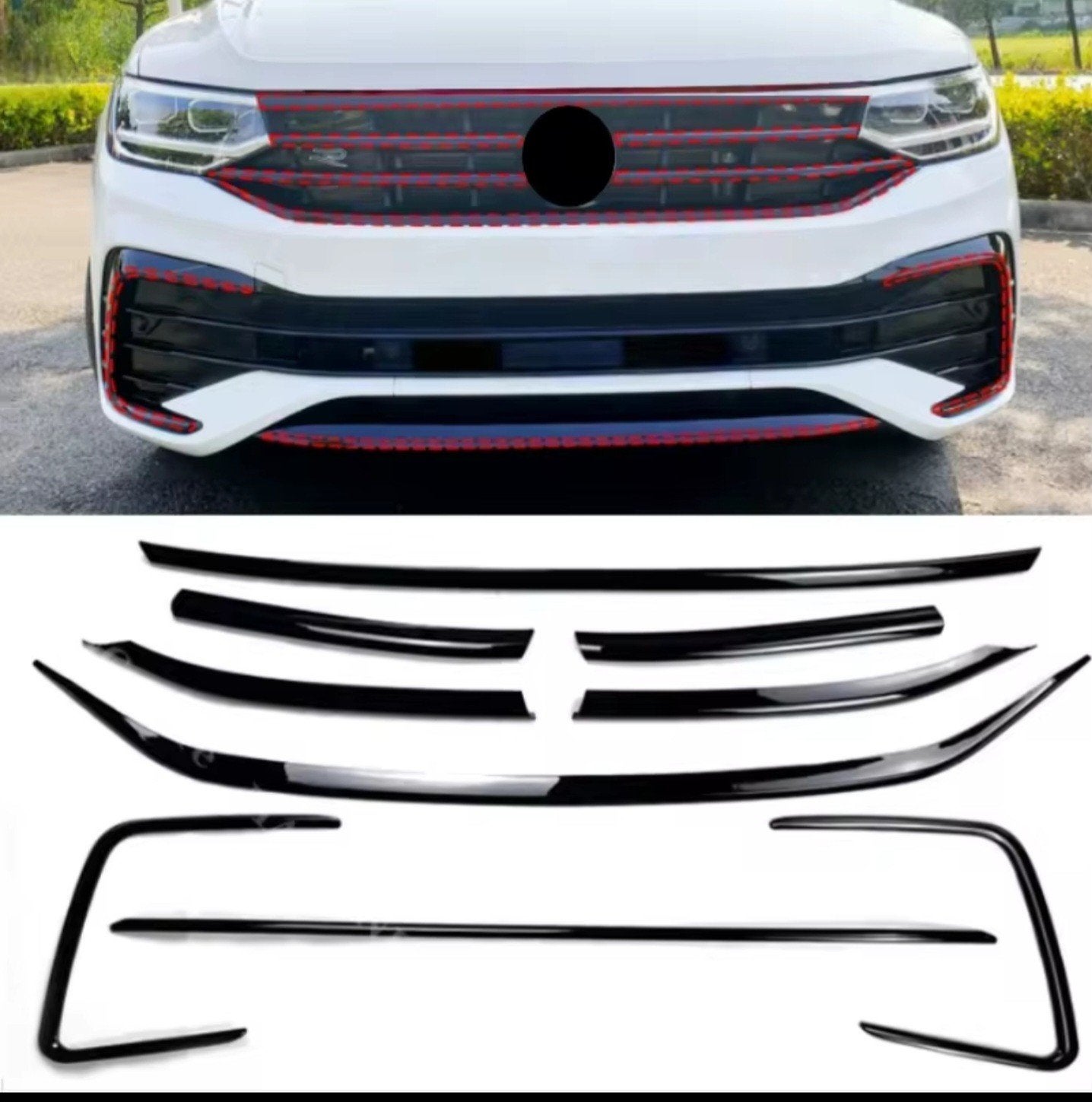 Vw Tiguan MK2 Facelift Voorbumper Sierlijsten Gloss Black, Ophalen of Verzenden