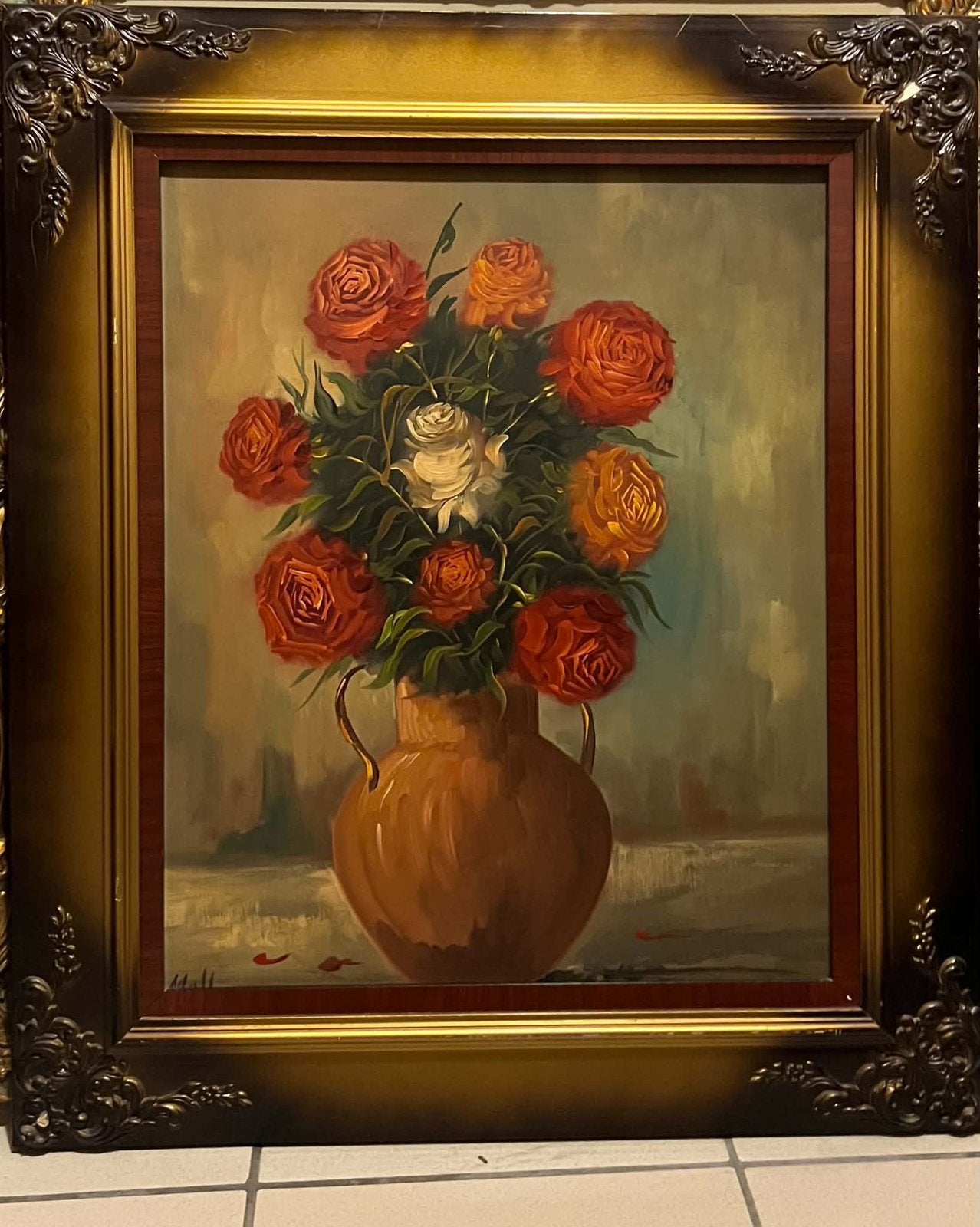 Peinture classique, baroque, dorée., Peinture à l'huile, Enlèvement, Classique, Fleurs