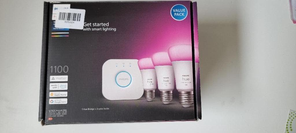 Philips Hue White and Color Startpakket E27 3-pack + Bridge, Enlèvement ou Envoi, Comme neuf, E27 (grand), Moins de 30 watts