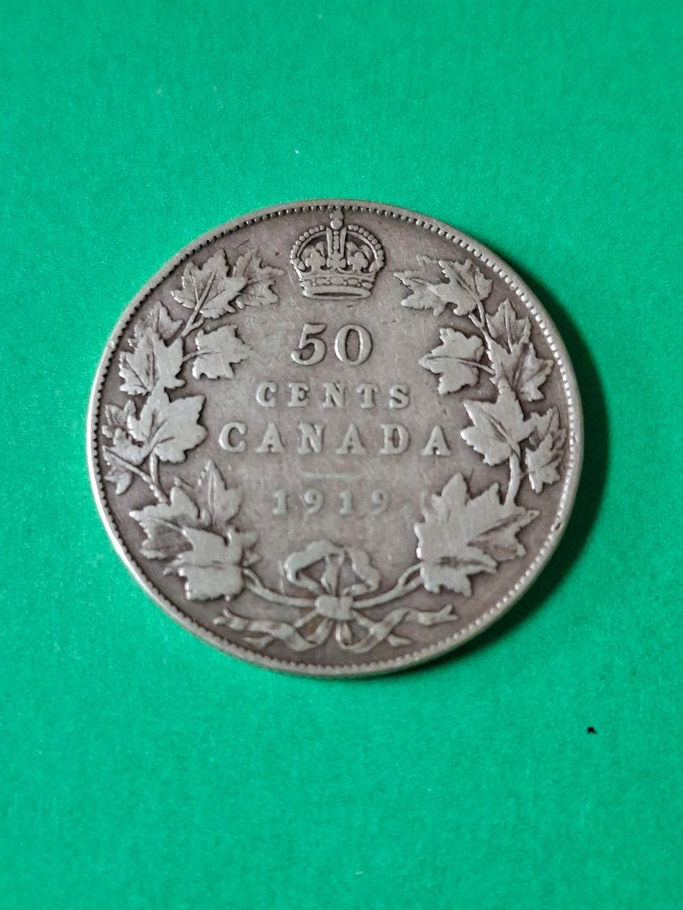 1919 Canada 50 cents in zilver George V, Postzegels en Munten, Munten | Amerika, Verzenden, Noord-Amerika, Losse munt, Zilver