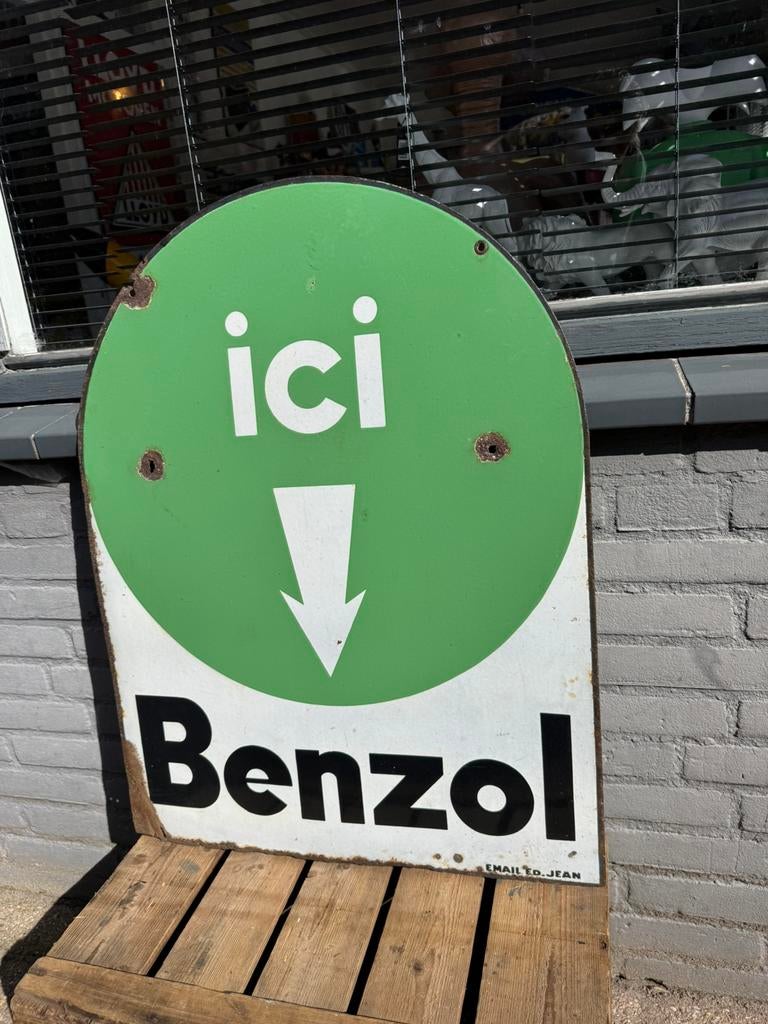 Benzoil olie oud emaille reclamebord, Ophalen