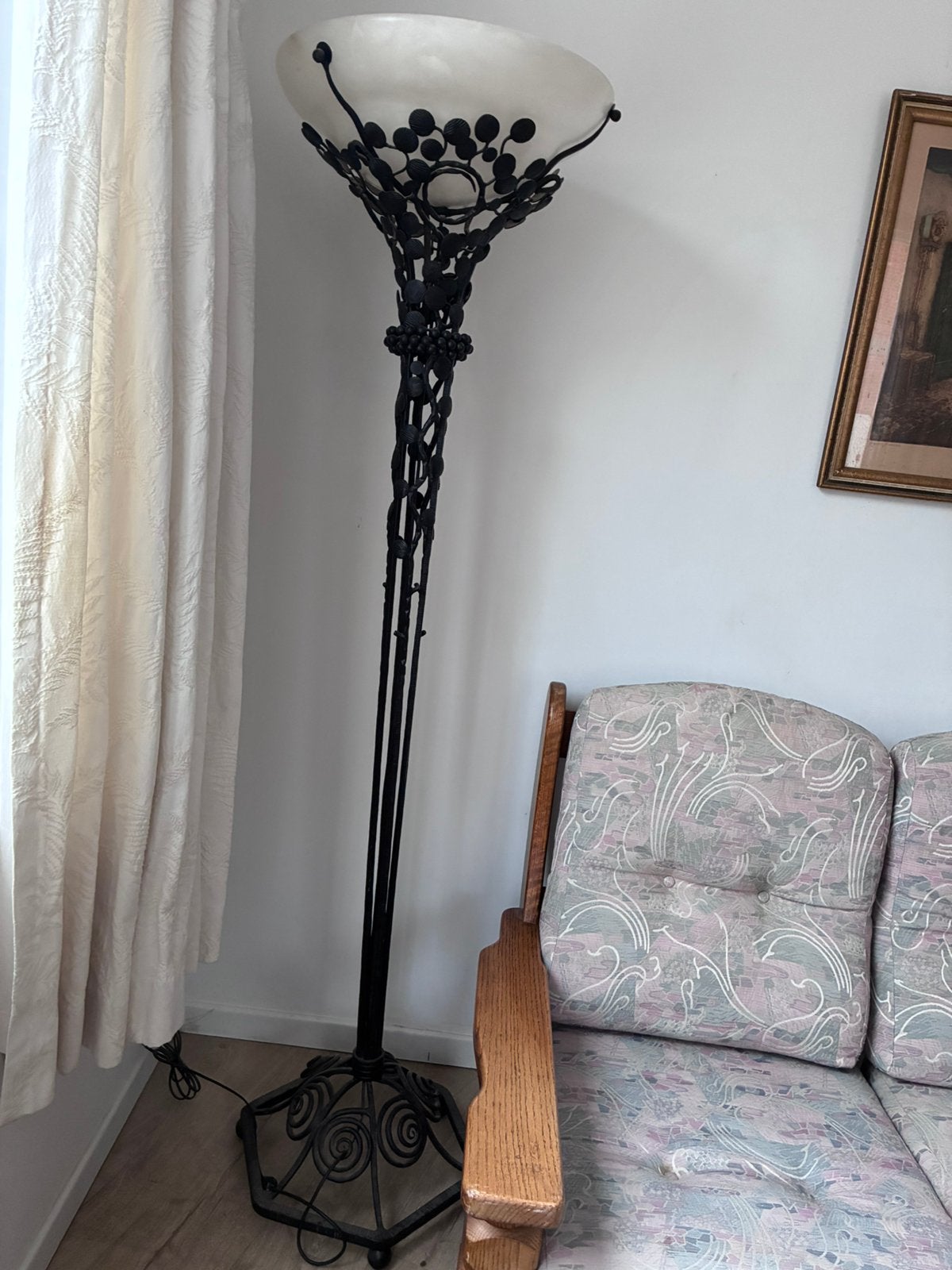 Vintage staande lamp – zwart smeedijzer, Ophalen, Zo goed als nieuw