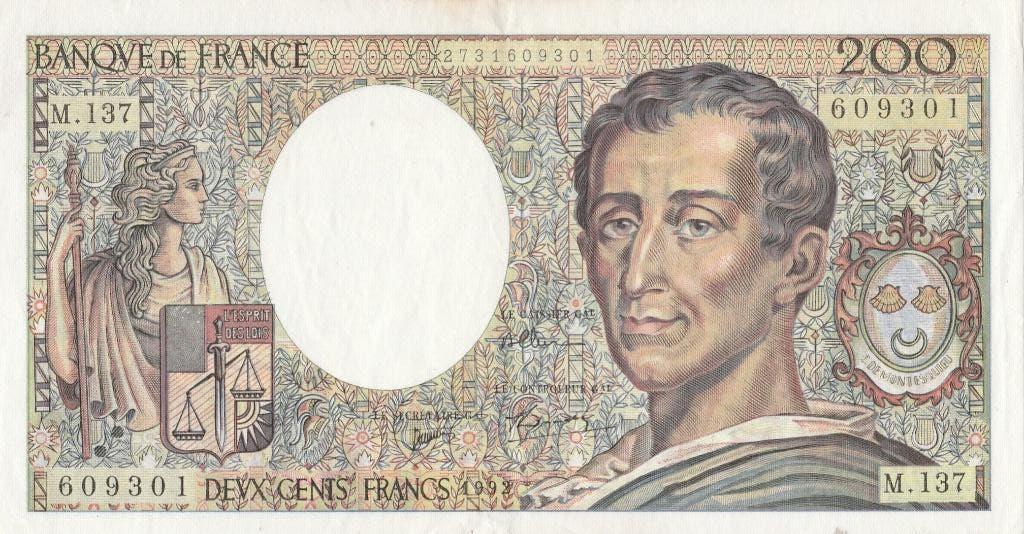 200 francs français - Montesquieu - 1992 - Série M.137, Enlèvement, France, Billets en vrac